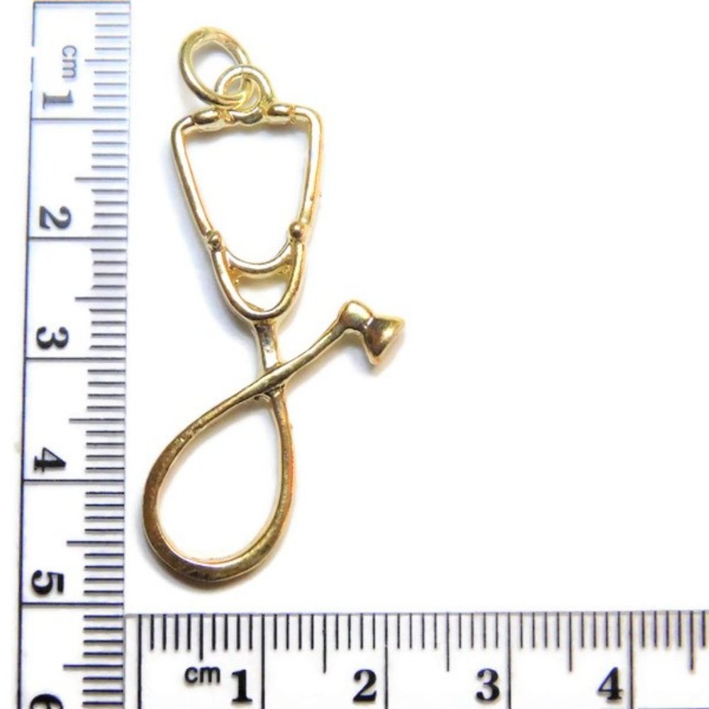 Big Stethoscope Charm Pendant 14k Yellow Gold - Picture 3 of 3